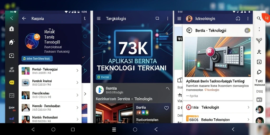 Antarmuka aplikasi 73K menampilkan berita teknologi terkini.