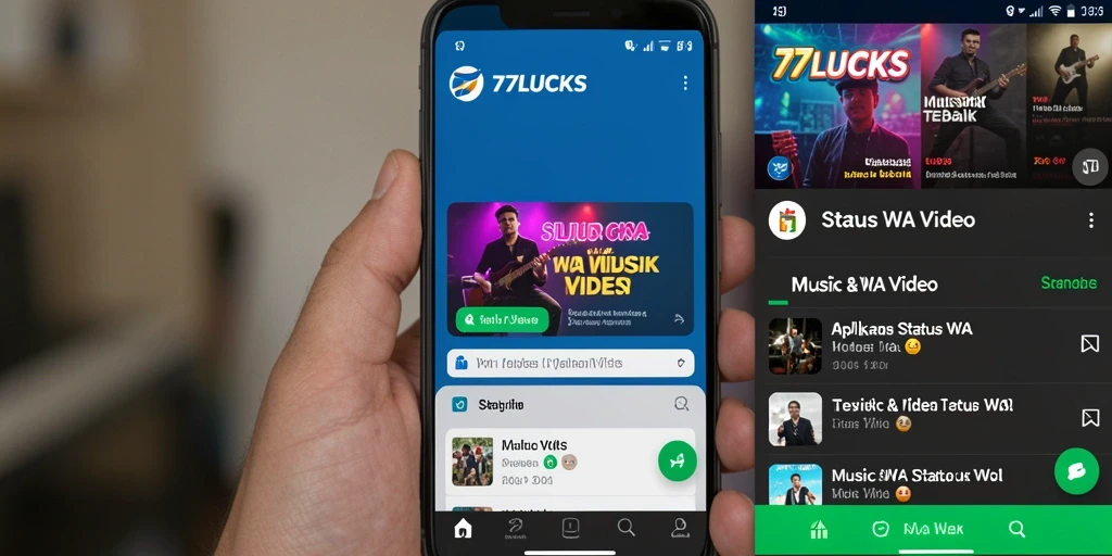 Antarmuka aplikasi 77LUCKS yang menarik untuk Status WA Video.