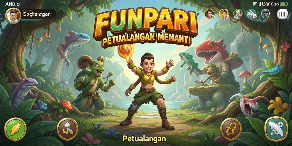 Tampilan antarmuka FUNPARI yang menampilkan petualangan mendebarkan.