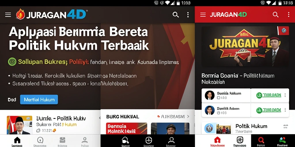 Tampilan antarmuka aplikasi JURAGAN4D dengan berita politik dan hukum