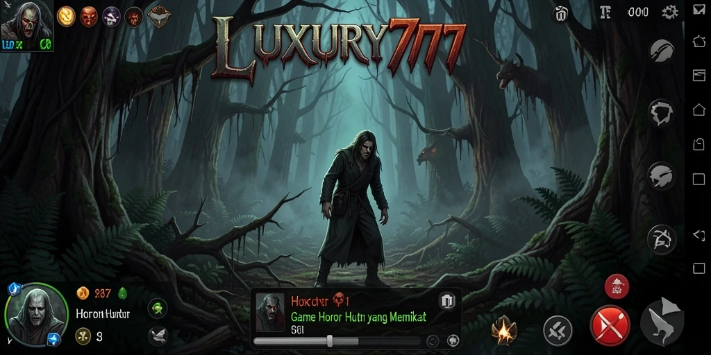 Antarmuka LUXURY777 yang mencekam di dalam hutan horor.
