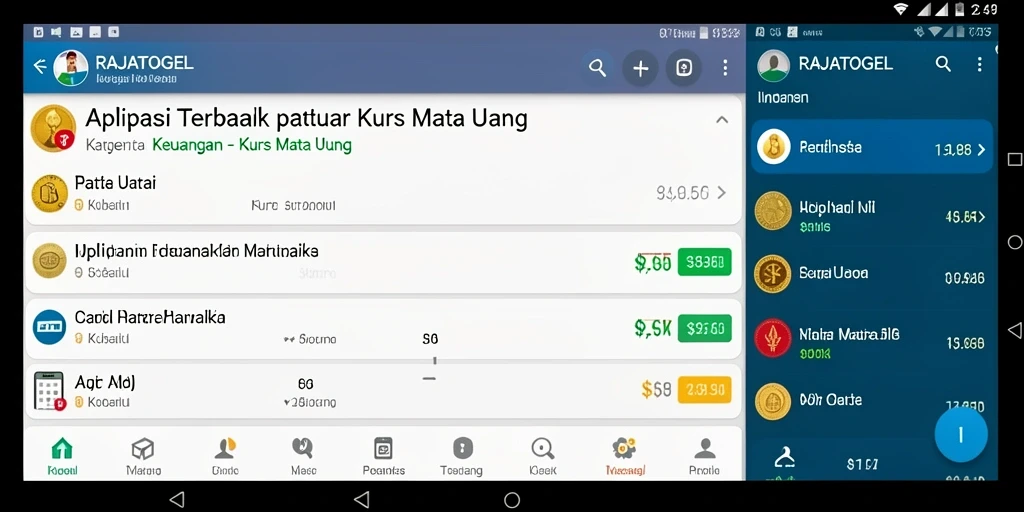 Antarmuka aplikasi RAJATOGEL dengan fitur kurs mata uang yang jelas.